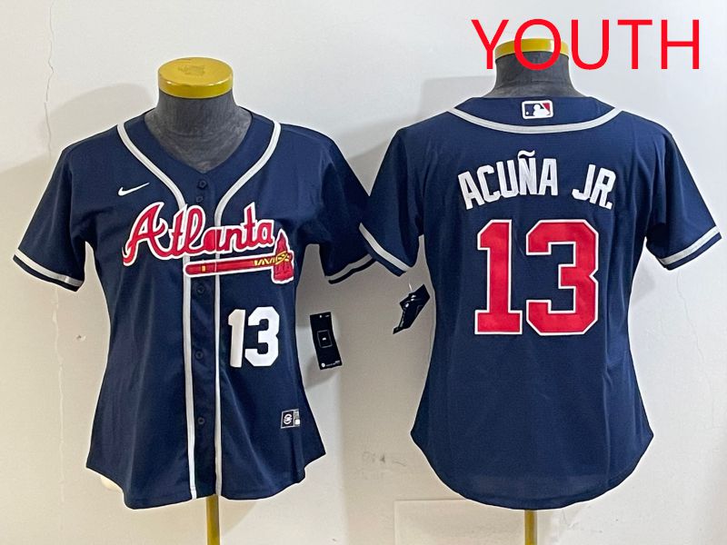 Youth Atlanta Braves 13 Acuna jr Blue Game 2025 Nike MLB Jersey style 6